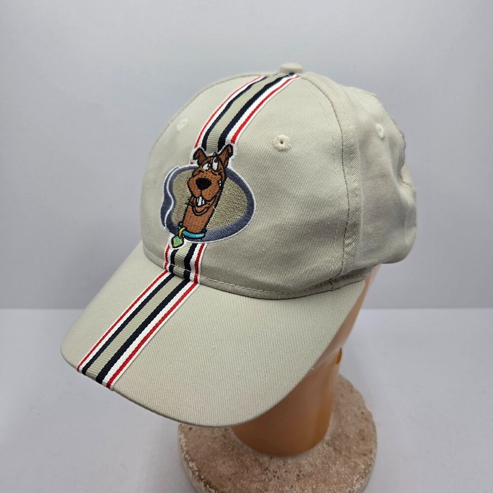 Vintage 1998 Scooby Doo Strapback Hat Cap Tan Racing Stripe Hanna Barbera